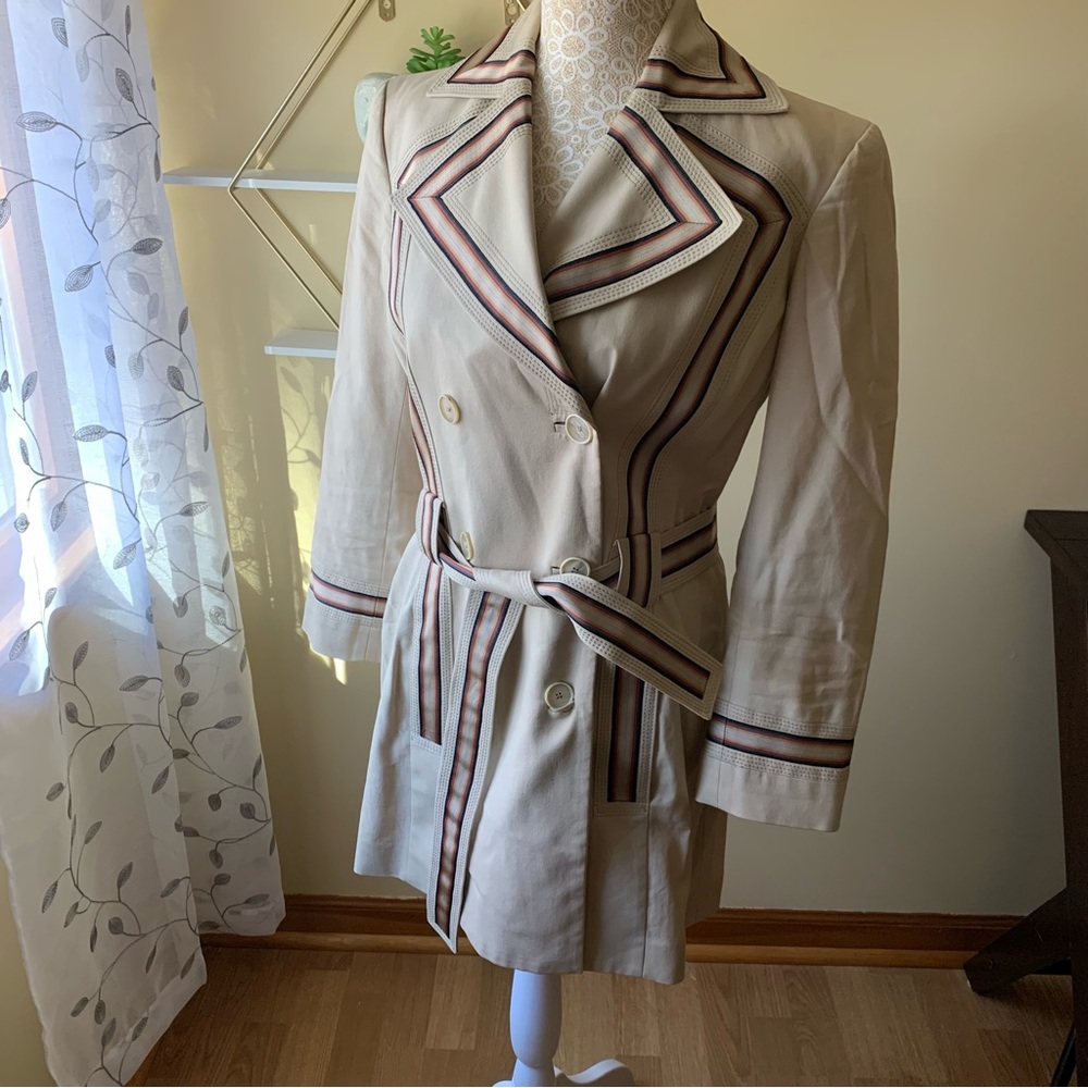 Carolina Herrera Cream Trench Coat with Brown Accents